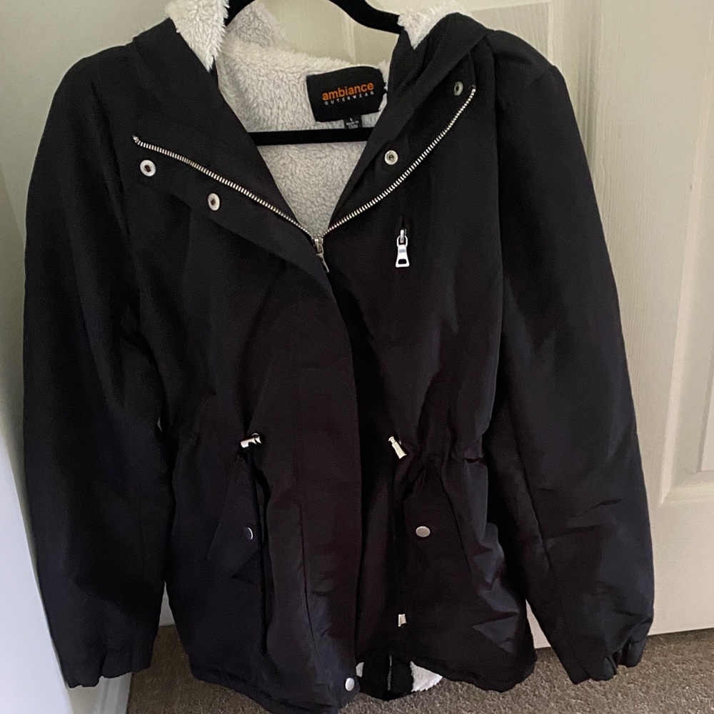 Ambiance Black Hooded Coat with White Lining